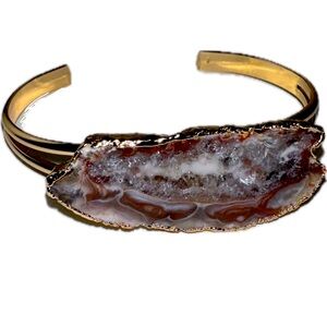 Brazilian Raw Agate Irregular Geode Druzy Stone Cuff Bangle Bracelet